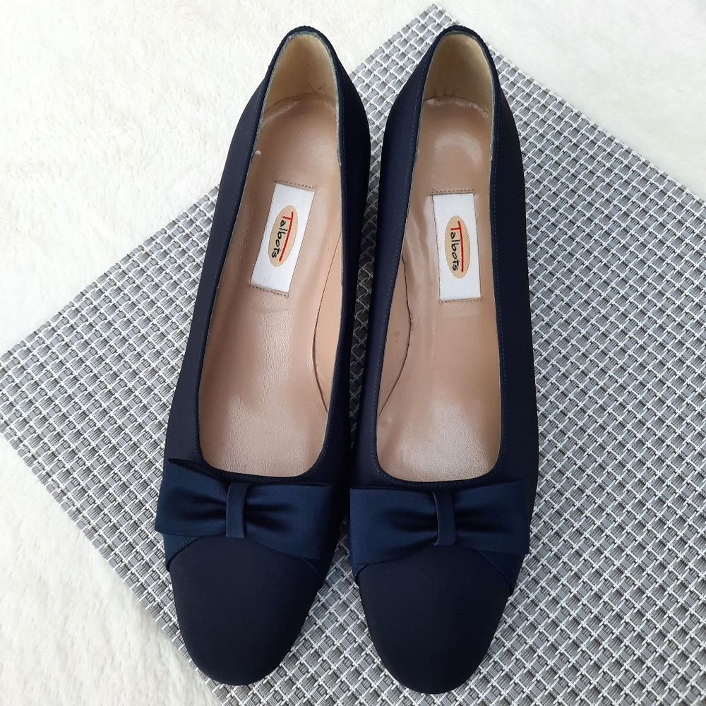 Vintage 90's Talbots Satin Slipper Bow Pumps Chunky Heels Deadstock NEW - Picture 3 of 10